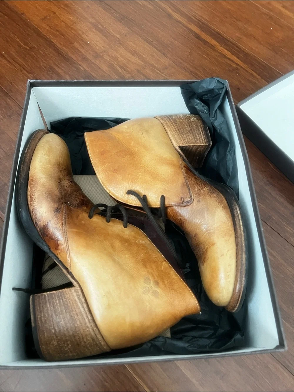 Patricia Nash Tan and Black Leather Ankle Boots